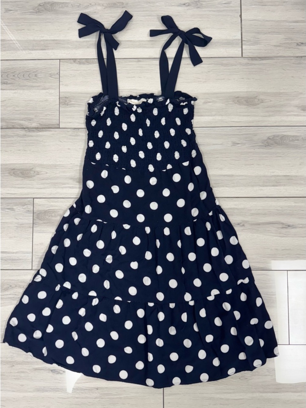 Women’s  Navy and White Polka Dot Tie-Shoulder Sundress